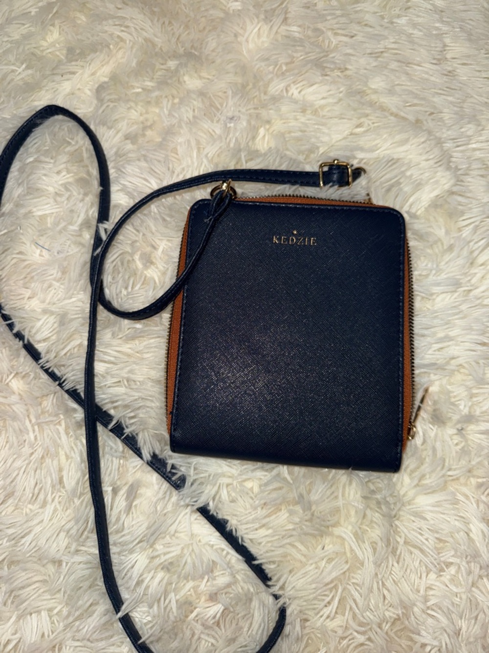Kedzie Navy and Brown Two-Tone Compact Crossbody Bag
